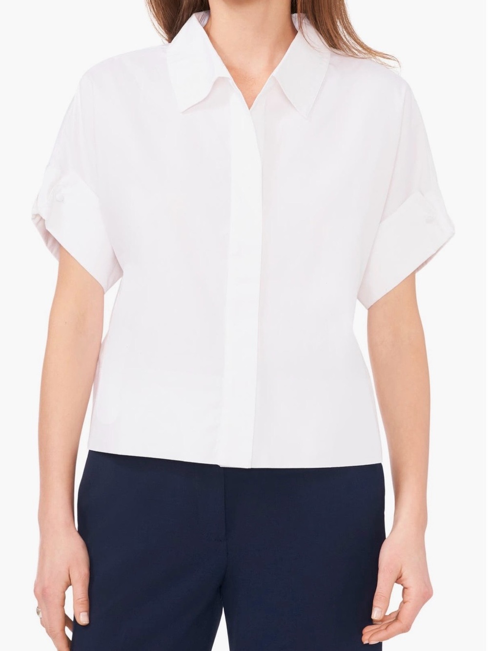 Halogen Crisp White Poplin Boxy Shirt | Hidden Placket